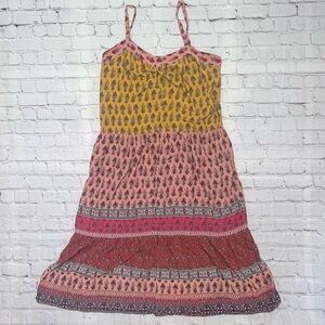 Knox Rose Boho Tiered Midi Dress - Yellow & Pink Floral Mixed Print size XS